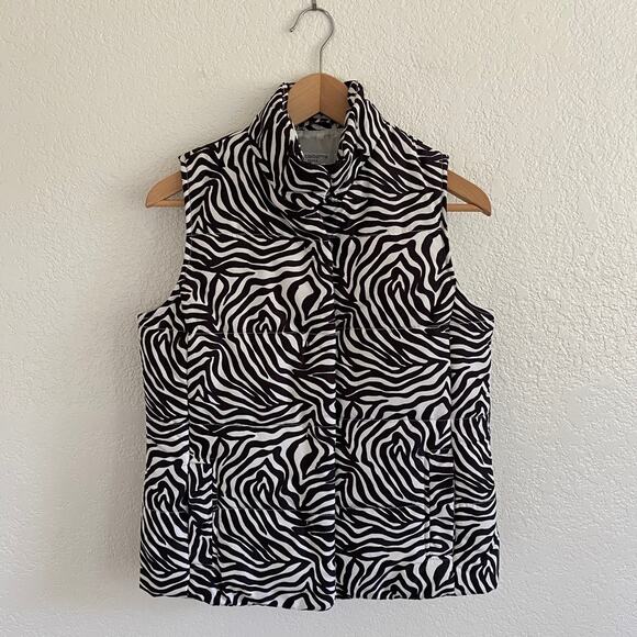 Liz Claiborne Jackets & Blazers - Liz Claiborne Zebra Print Black White Puffer Vest Snap Up Women's Small